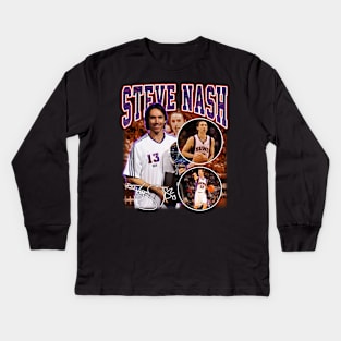 Steve Nash Basketball Legend Signature Vintage Graphic Retro Bootleg Style Kids Long Sleeve T-Shirt